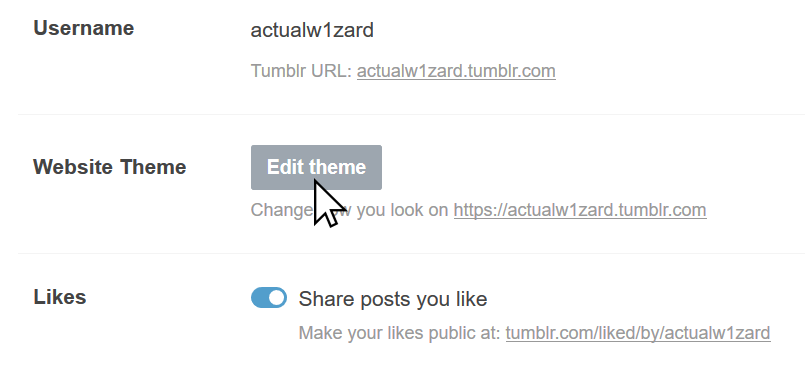Tumblr Edit Theme Button