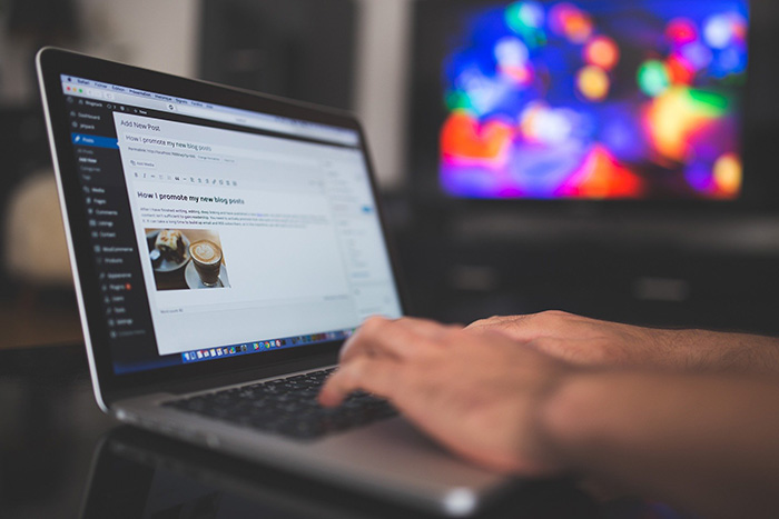 person editing their wordpress blog