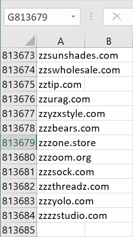 An Excel Spreadsheet that contains 800,000 Shopify Store Domains