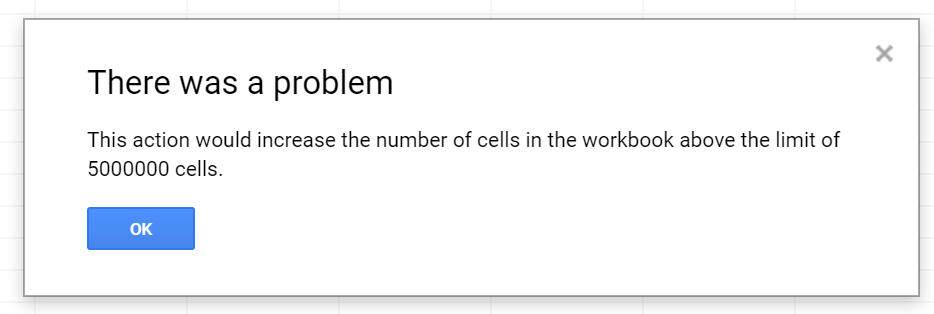 Google Sheets Error Message