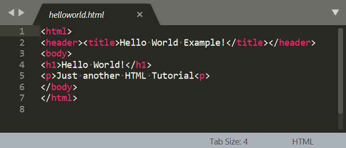 Hello World HTML Code in Sublime Text