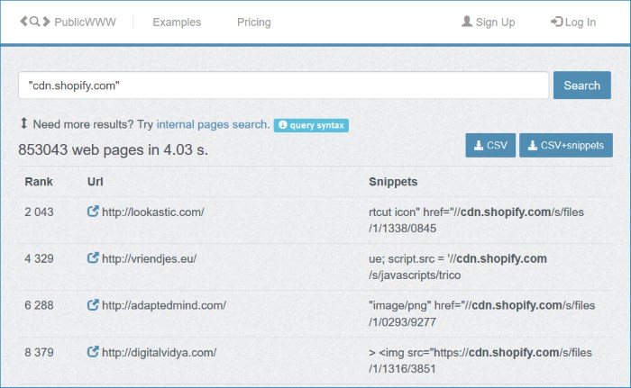 Using Public WWW to Find Shopify Stores